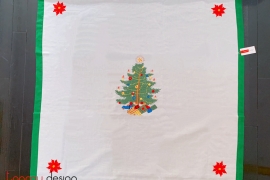 Christmas square table cloth - Pine tree embroidery with green border (size 130cm)